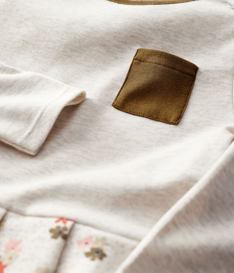 Abito bambina a maniche lunghe in cotone beige MONTELIMAR/bianco MULTICO